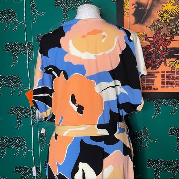 NWT Nine West Colorful Abstract Floral Front Tie Faux Wrap Dress Size XXL - Picture 4 of 9